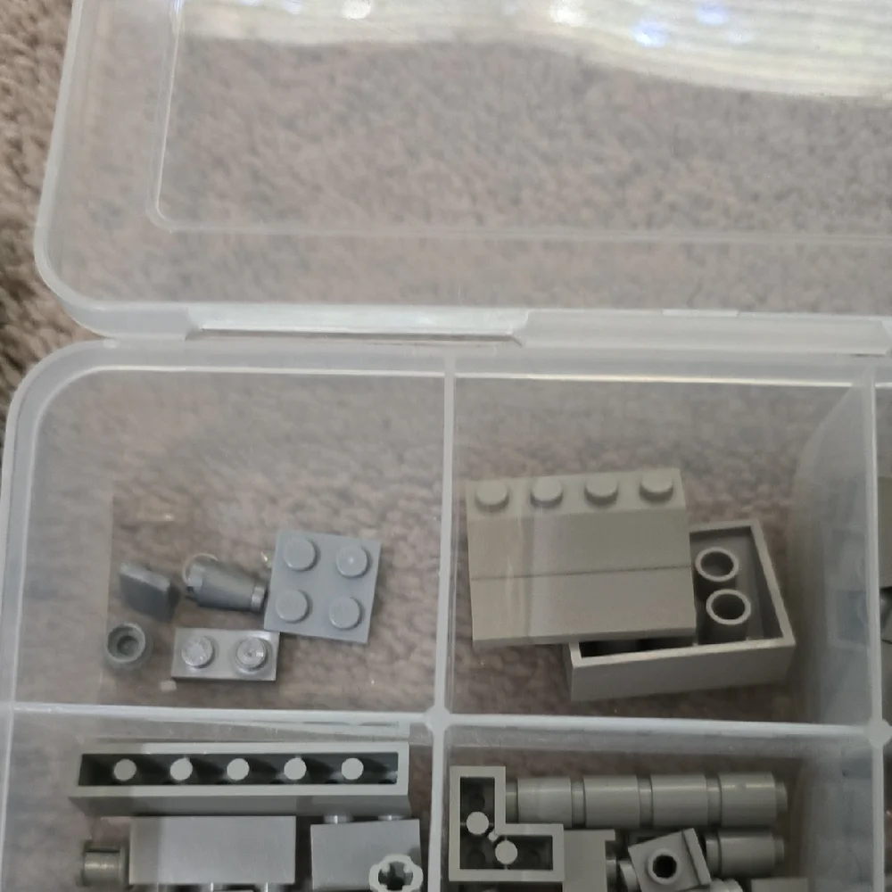 LEGO Various Light Gray Pieces and Parts with Plastic Storage Organizer
